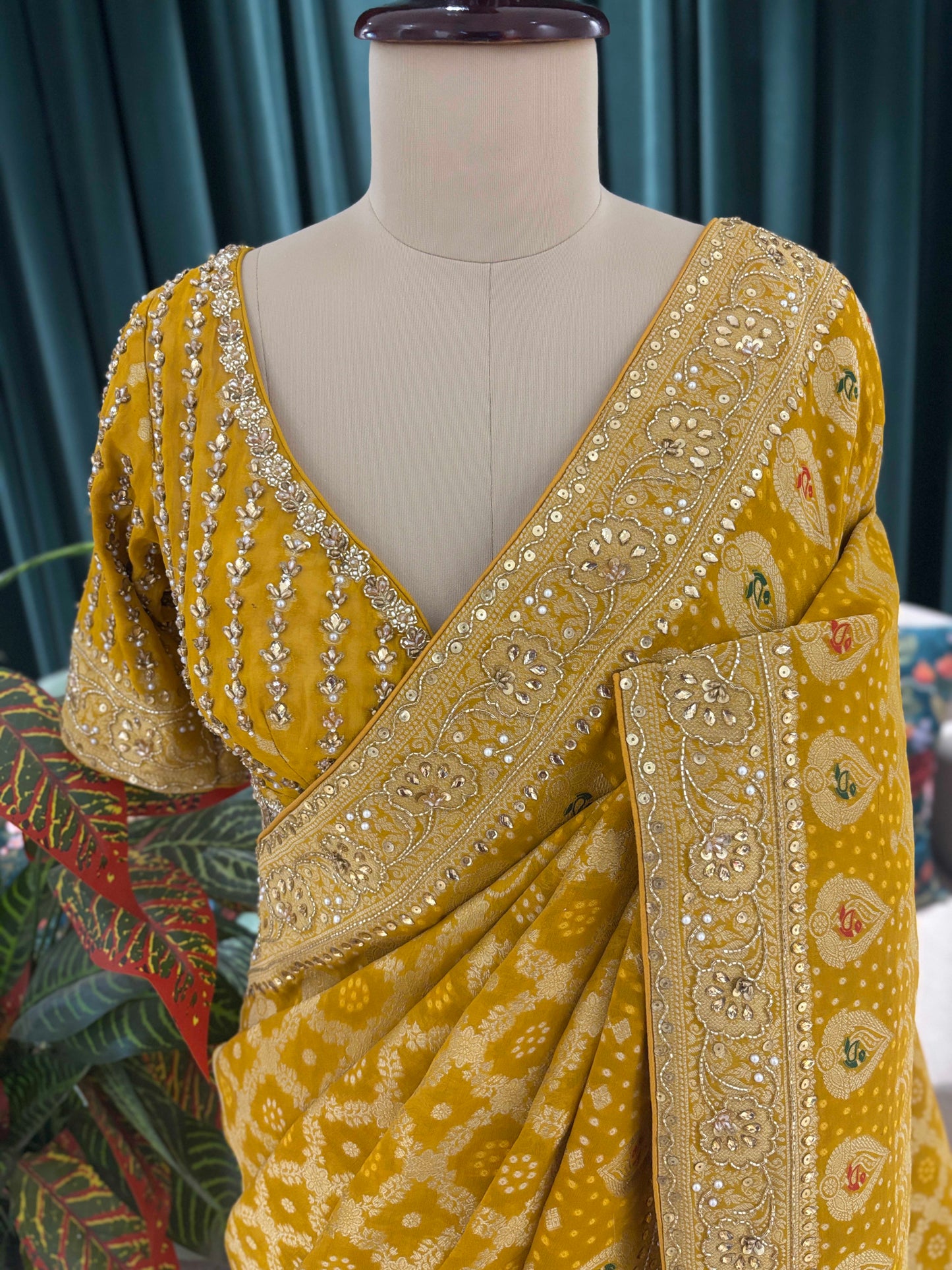 Mustard Yellow Bandhani Saree with Traditional Embroidery