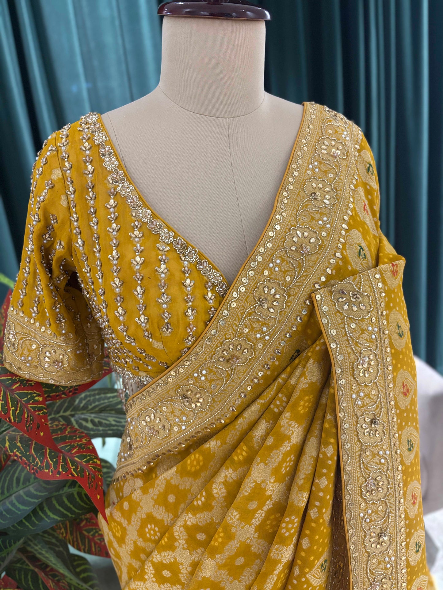 Mustard Yellow Bandhani Saree with Traditional Embroidery