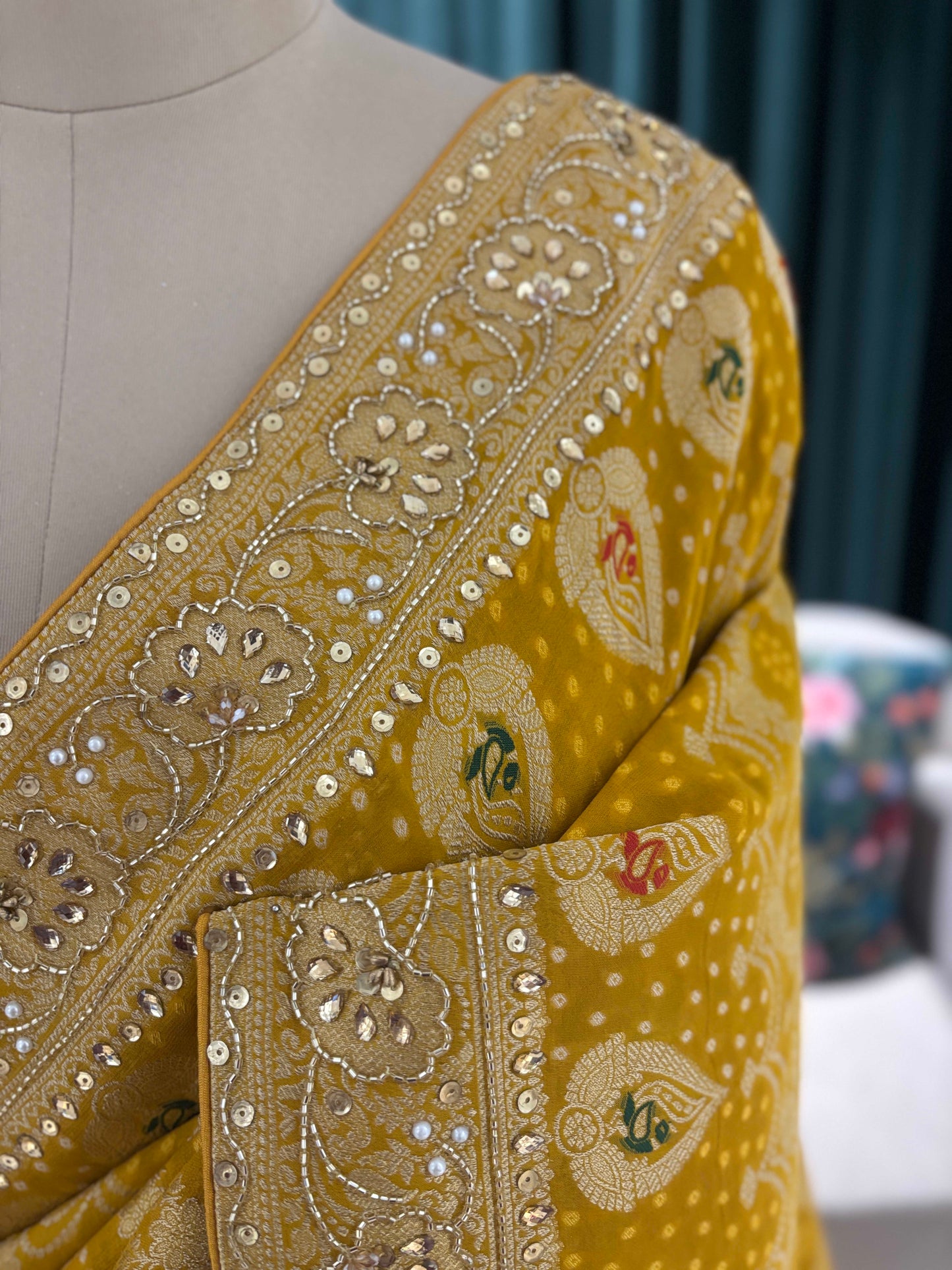 Mustard Yellow Bandhani Saree with Traditional Embroidery