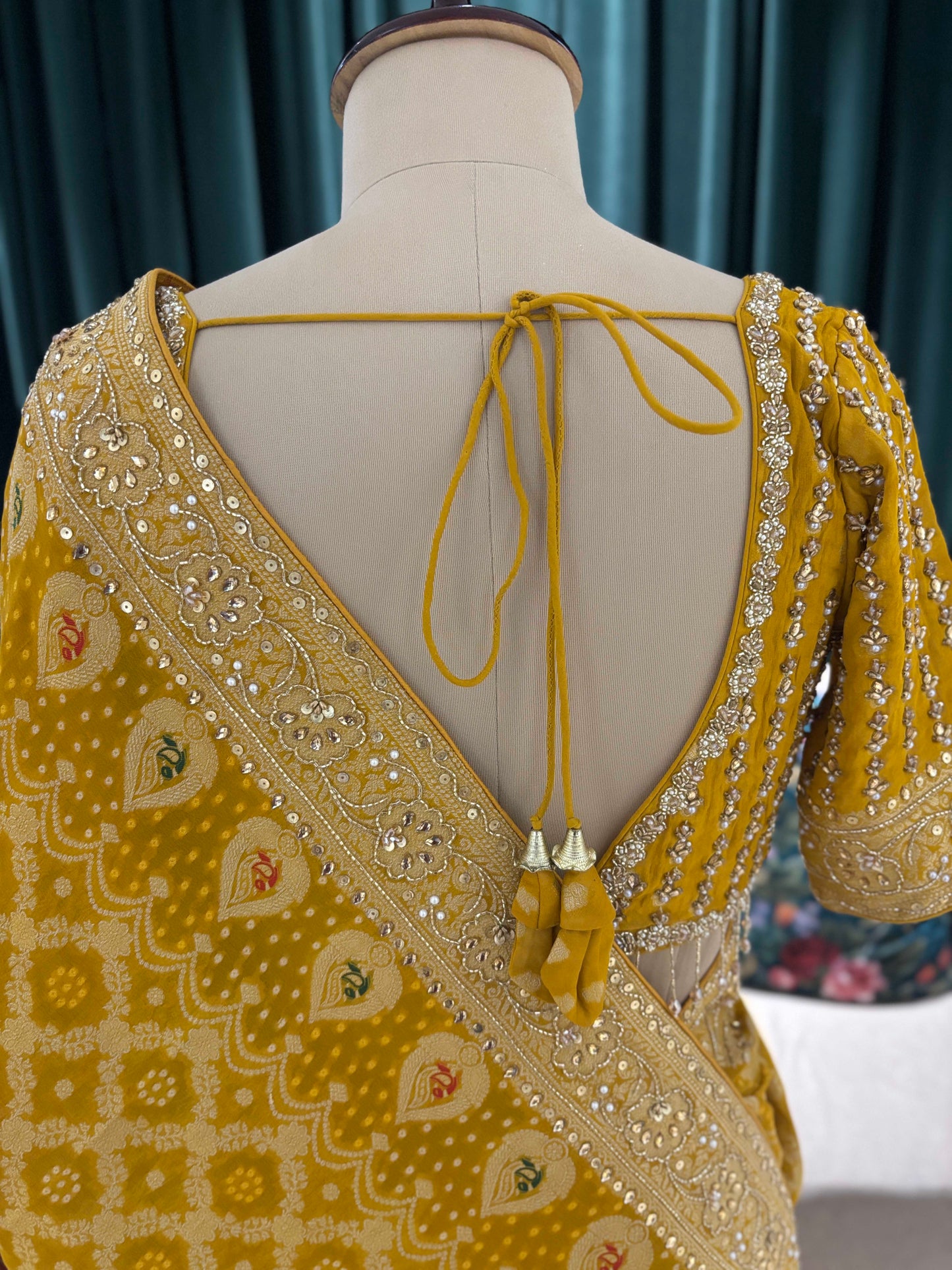 Mustard Yellow Bandhani Saree with Traditional Embroidery