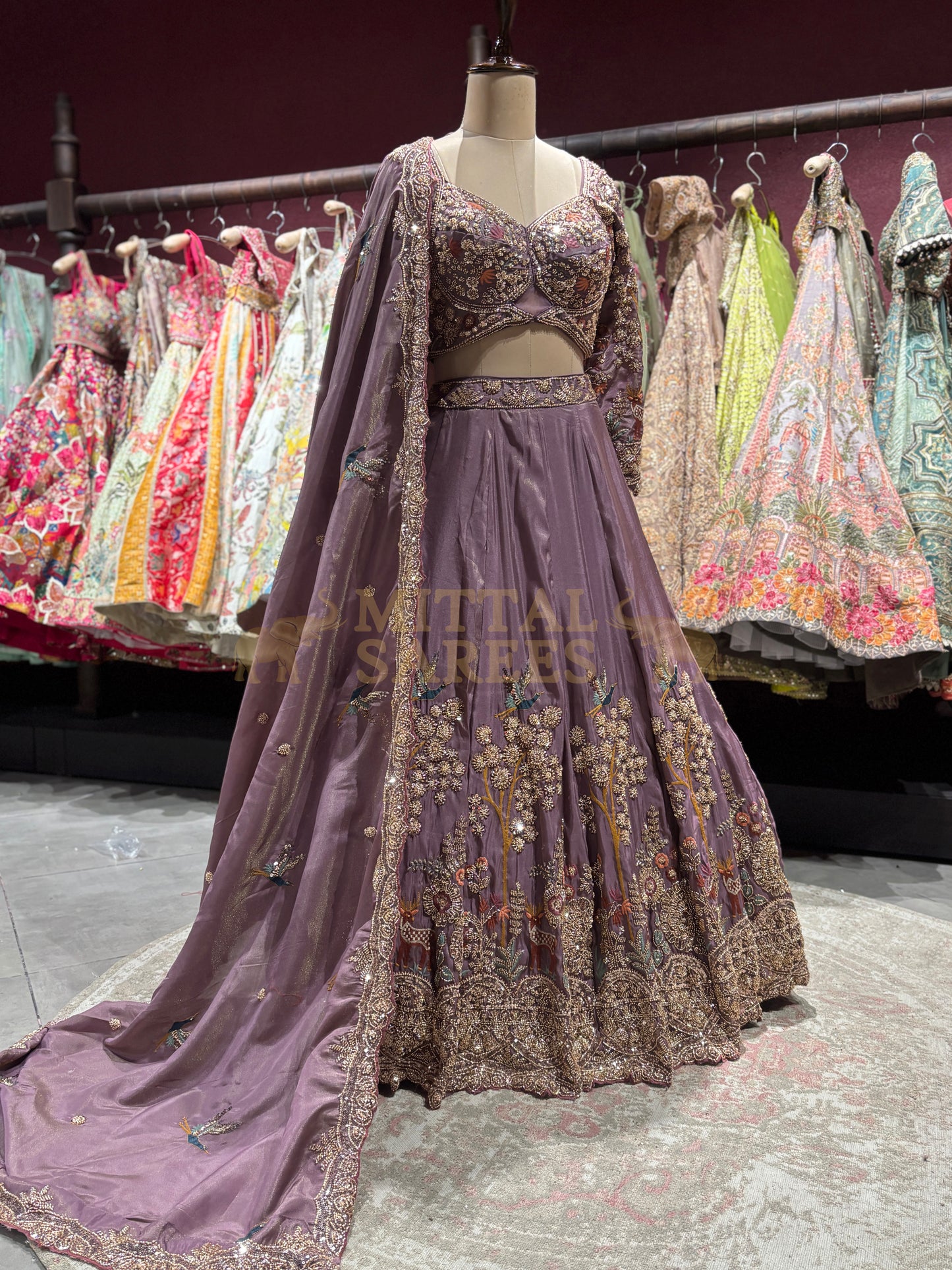 Mauve Purple Embroidered Bridal Lehenga