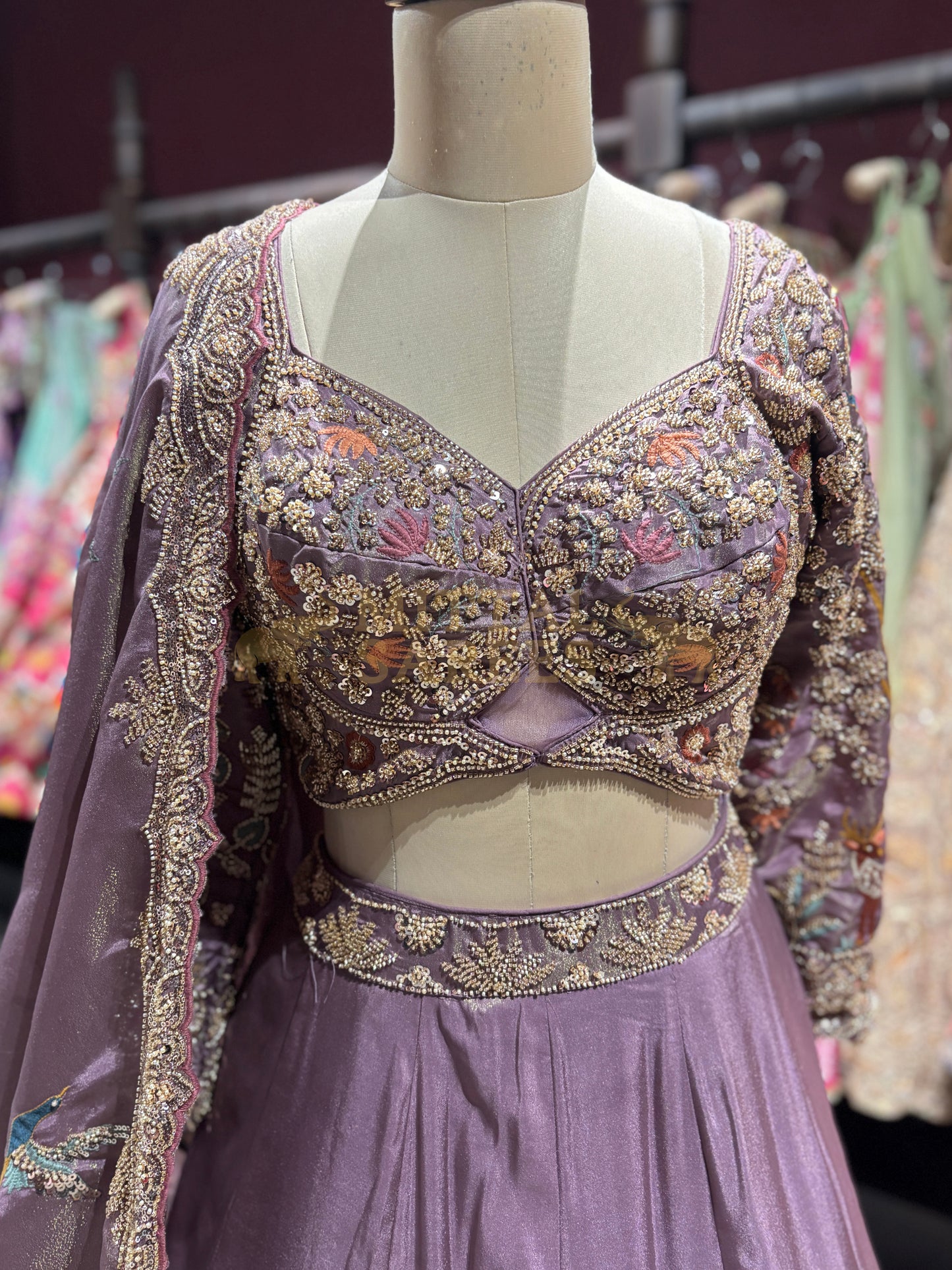Mauve Purple Embroidered Bridal Lehenga