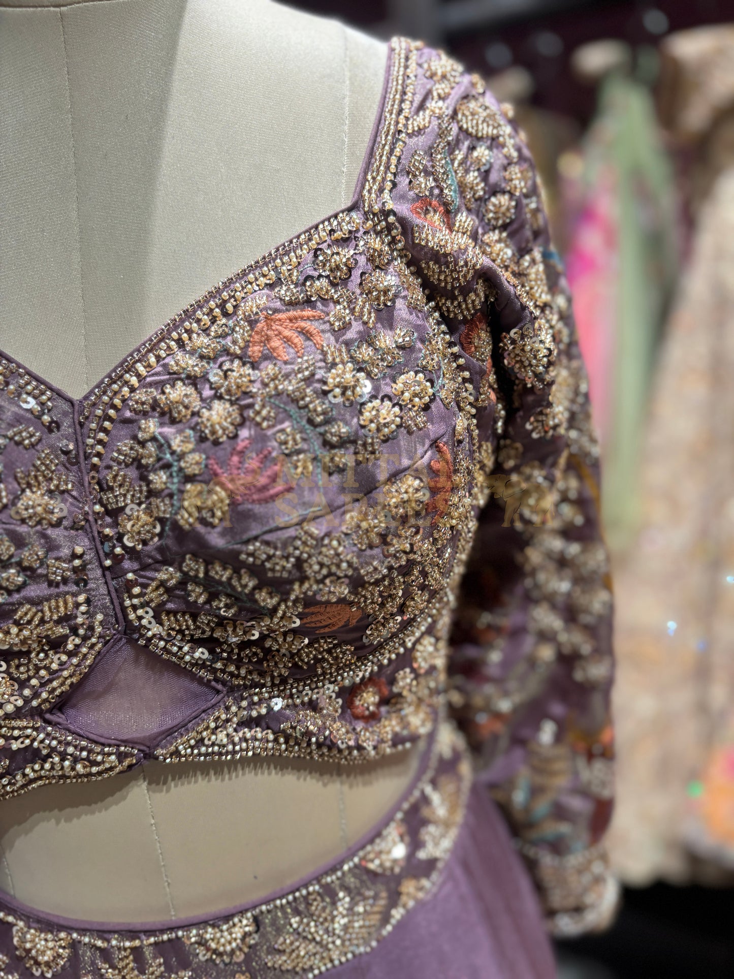 Mauve Purple Embroidered Bridal Lehenga