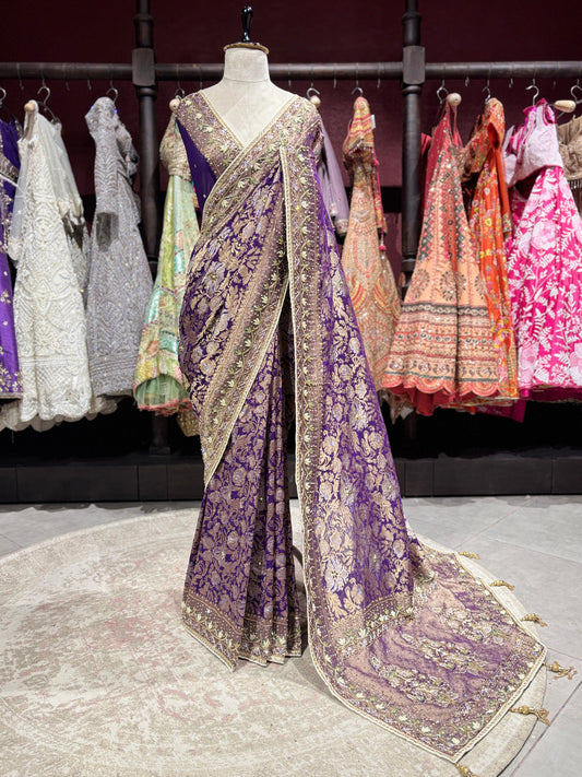 Grand Designer Embroidered Saree with Floral & Ornate Detailing