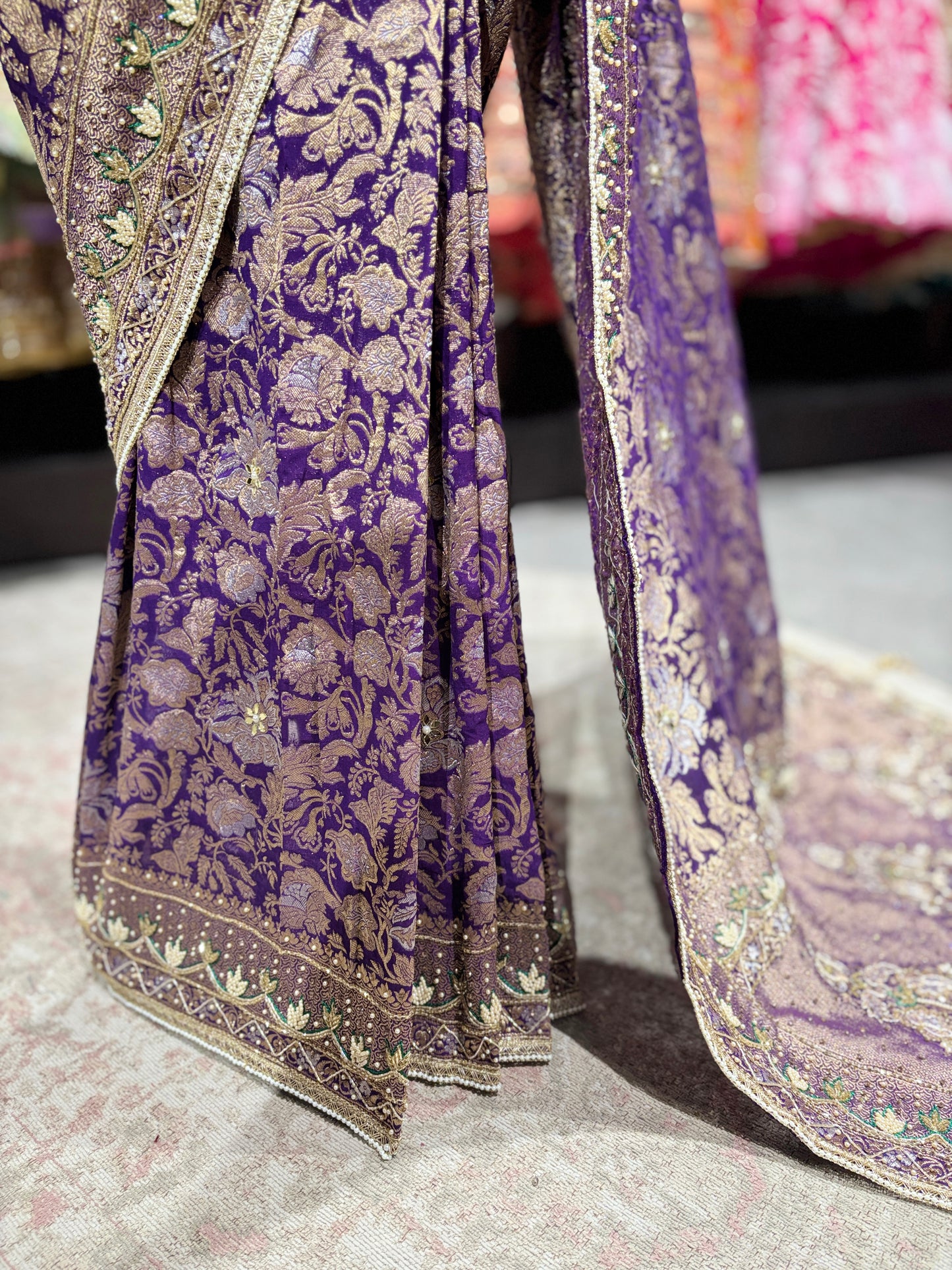Grand Designer Embroidered Saree with Floral & Ornate Detailing