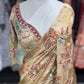Golden Designer Saree with Floral Embroidery & Sequin Detailing
