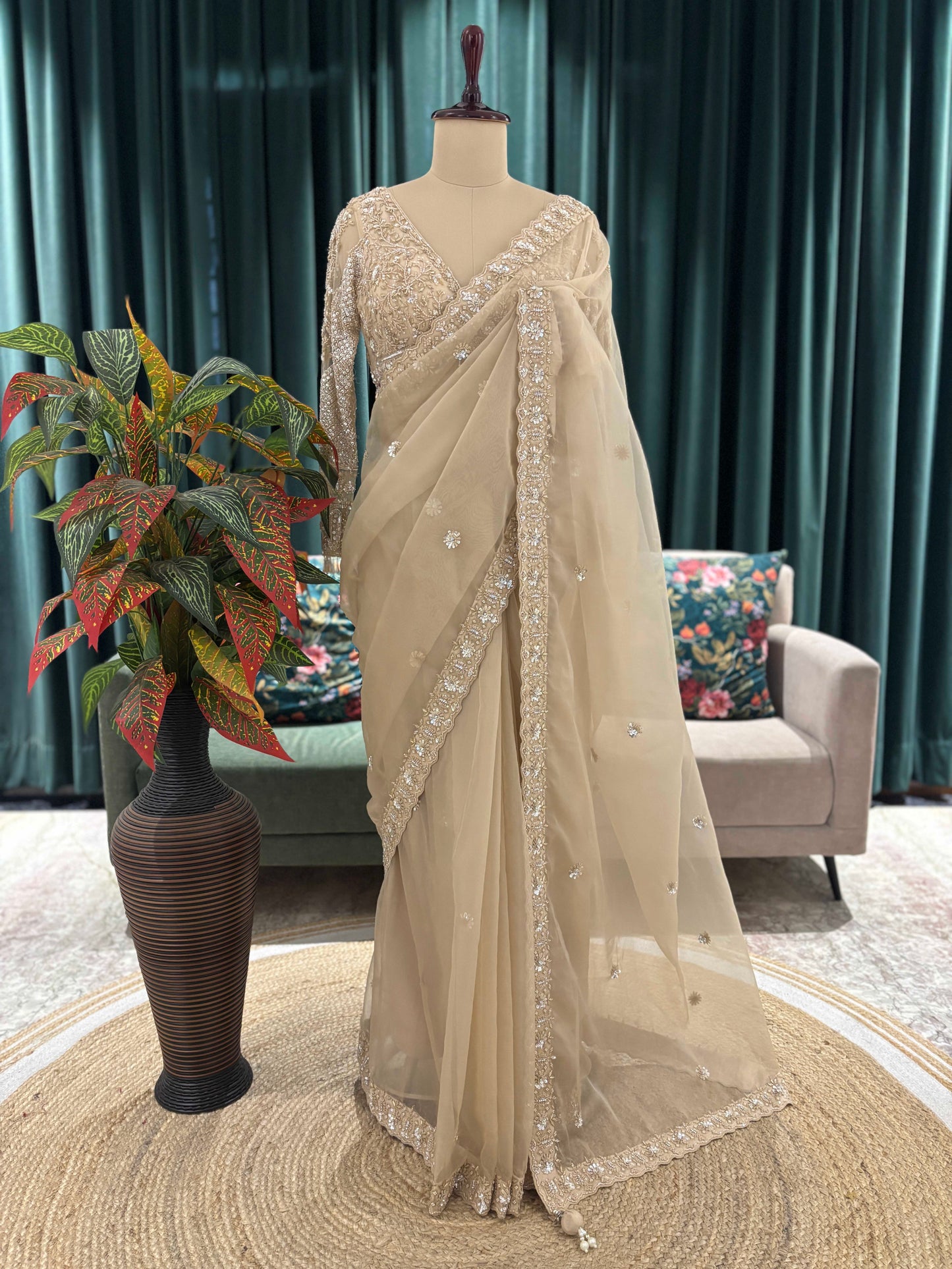 Champagne Gold Saree with Heavy Embroidery Border