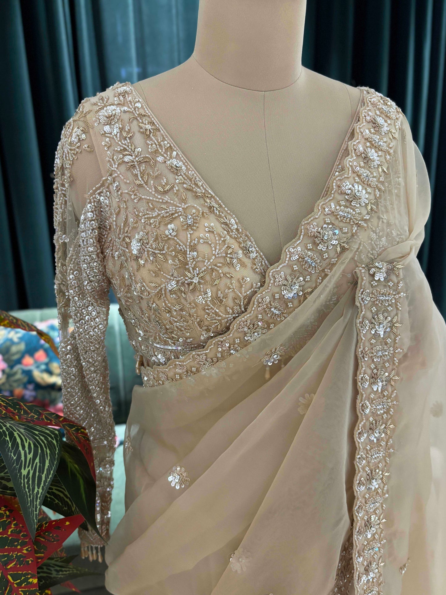 Champagne Gold Saree with Heavy Embroidery Border