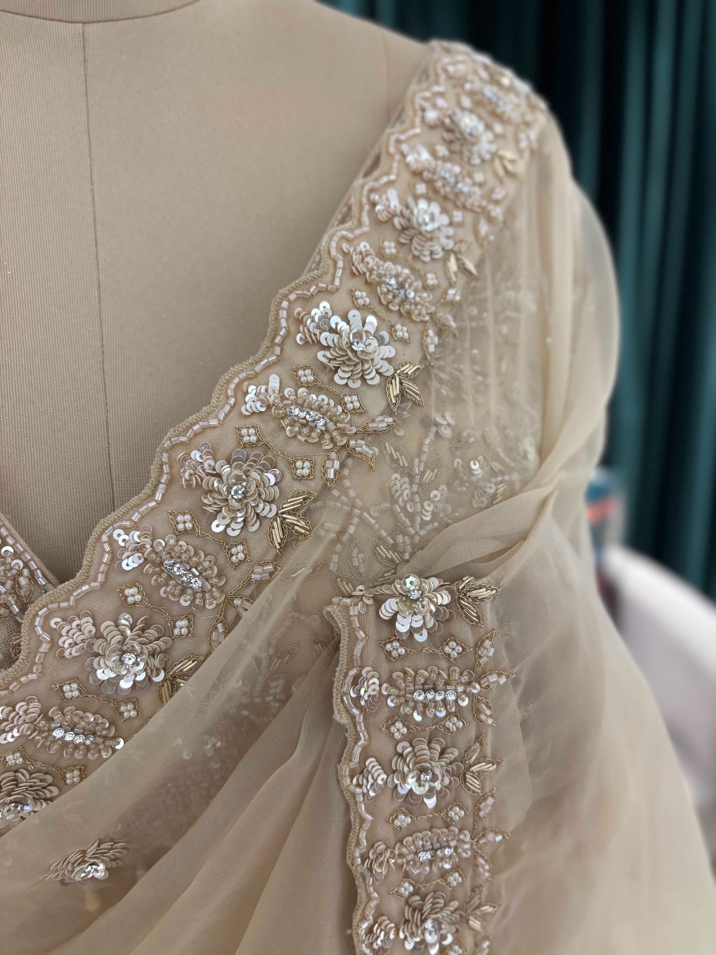 Champagne Gold Saree with Heavy Embroidery Border