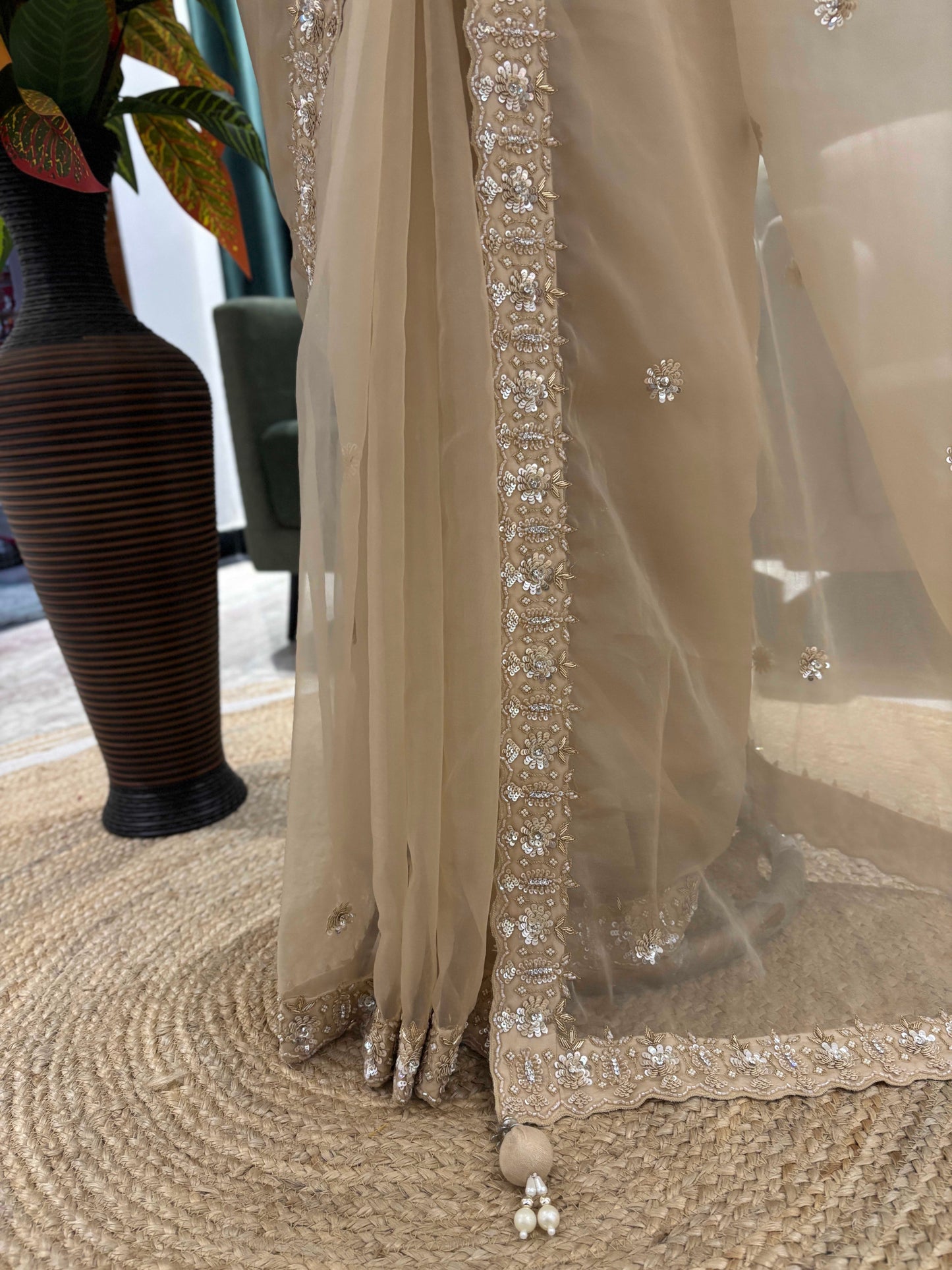 Champagne Gold Saree with Heavy Embroidery Border