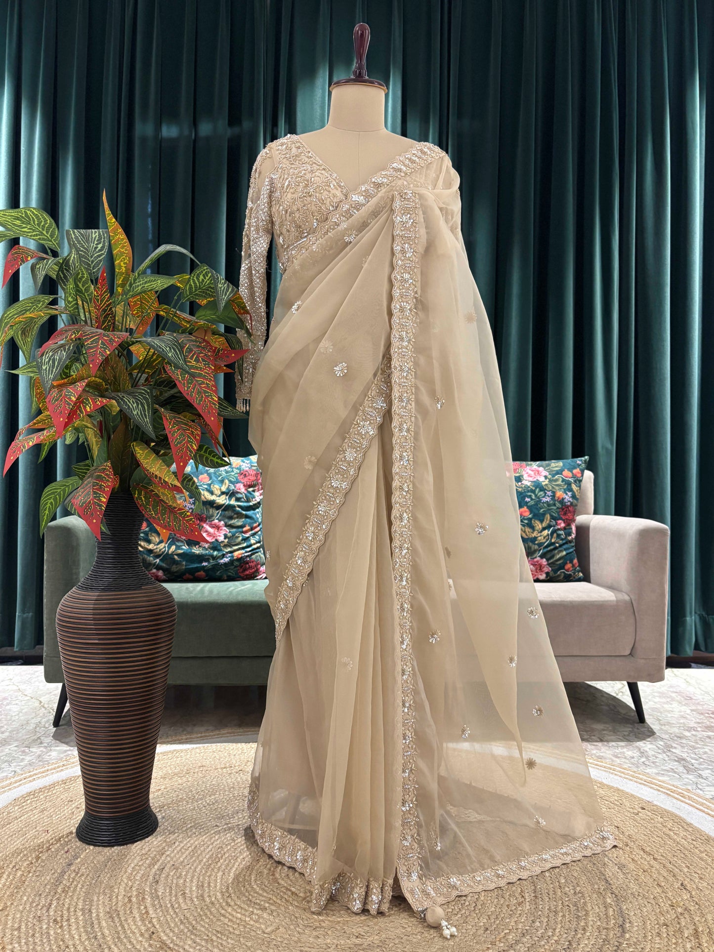 Champagne Gold Saree with Heavy Embroidery Border