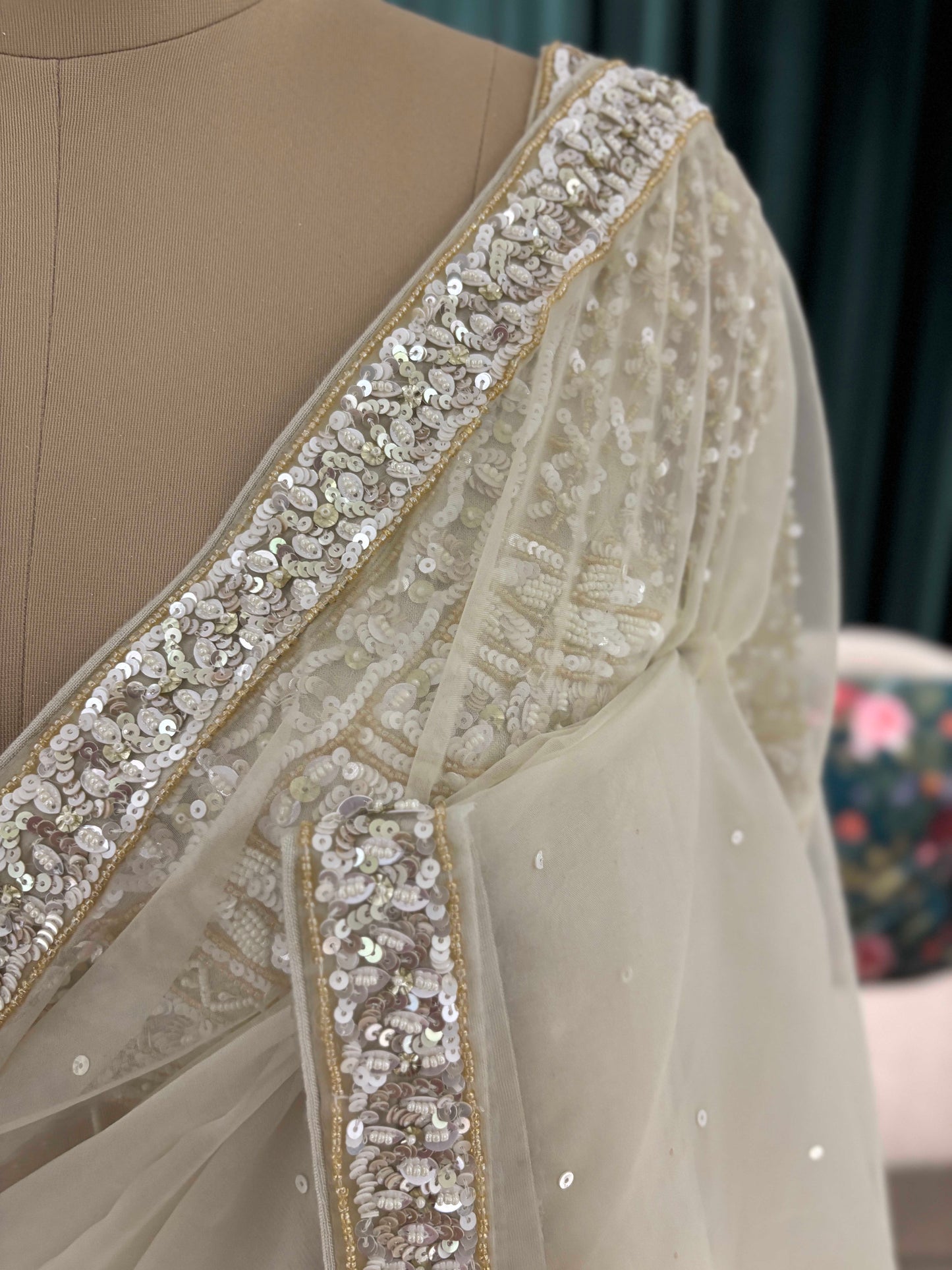 Ivory Embroidered Saree with Heavy Work Blouse