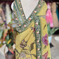 Mustard Yellow Floral Designer Saree with Green Embellished Border