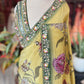 Mustard Yellow Floral Designer Saree with Green Embellished Border