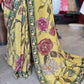 Mustard Yellow Floral Designer Saree with Green Embellished Border