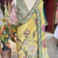 Mustard Yellow Floral Designer Saree with Green Embellished Border