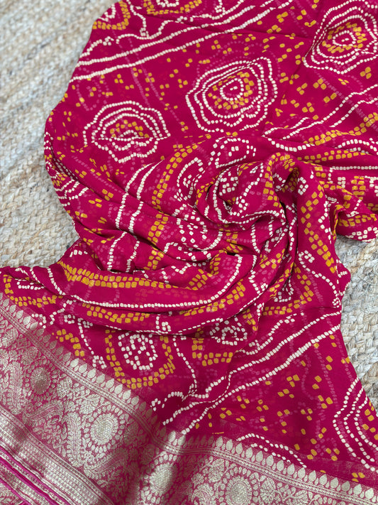 Royal Bandhani Pattern Saree With Elegant Traditional Border