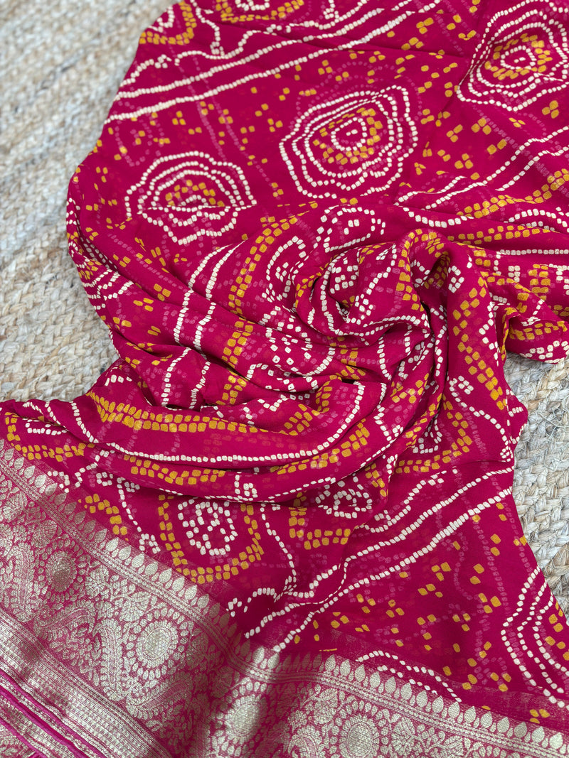 Royal Bandhani Pattern Saree With Elegant Traditional Border
