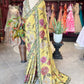 Mustard Yellow Floral Designer Saree with Green Embellished Border