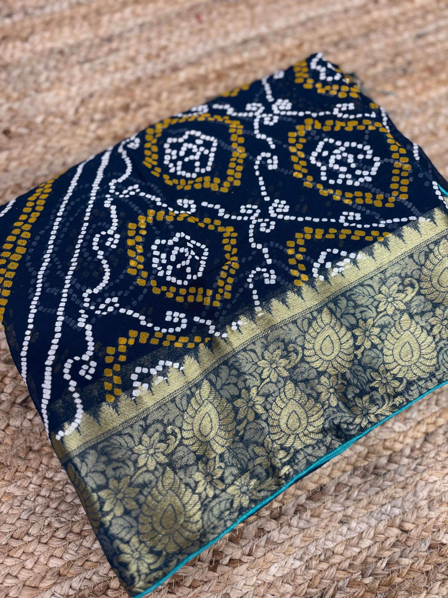 Classic Bandhani Motif Saree With Rich Heritage Woven Border