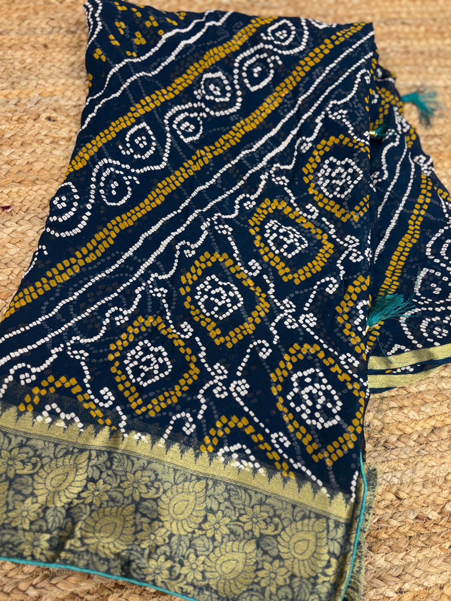 Classic Bandhani Motif Saree With Rich Heritage Woven Border