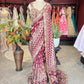 Wine Designer Saree with Heavy Embroidered Border & Floral Print Work