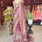 Wine Designer Saree with Heavy Embroidered Border & Floral Print Work