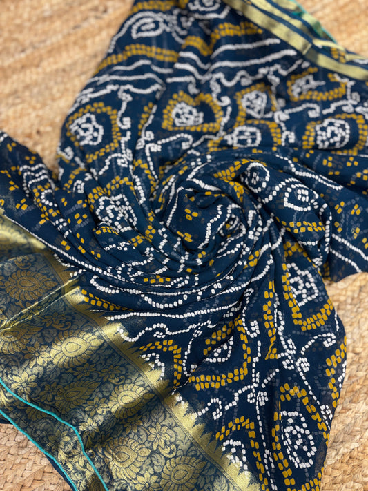 Classic Bandhani Motif Saree With Rich Heritage Woven Border