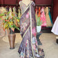 Smoky Brown Designer Saree with Floral Print & Embellished Border