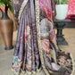 Smoky Brown Designer Saree with Floral Print & Embellished Border