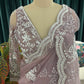 Mauve Embroidered Saree with Scalloped Floral Border