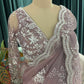 Mauve Embroidered Saree with Scalloped Floral Border