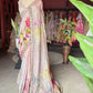 Pastel Pink Designer Saree with Floral Print & Embellished Border