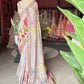 Pastel Pink Designer Saree with Floral Print & Embellished Border