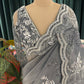 Slate Grey Embroidered Saree with Scalloped Border