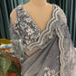 Slate Grey Embroidered Saree with Scalloped Border
