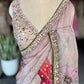 Pastel Pink Designer Saree with Floral Print & Embellished Border