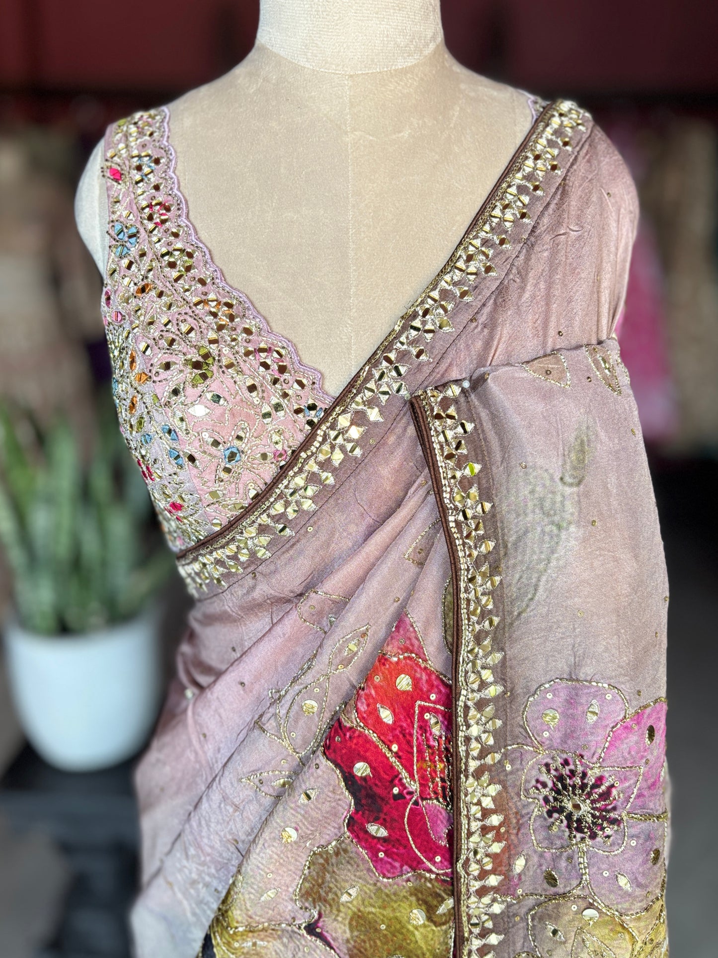Pastel Pink Designer Saree with Floral Print & Embellished Border