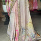 Pastel Pink Designer Saree with Floral Print & Embellished Border