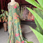 Green Floral Designer Saree with Embellished Border & Sequin Detailing
