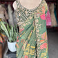 Green Floral Designer Saree with Embellished Border & Sequin Detailing