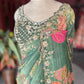 Green Floral Designer Saree with Embellished Border & Sequin Detailing