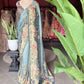 Sky Blue Floral Designer Saree with Beige Pallu & Embellished Border
