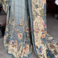 Sky Blue Floral Designer Saree with Beige Pallu & Embellished Border