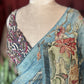 Sky Blue Floral Designer Saree with Beige Pallu & Embellished Border