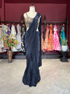 Black Designer Saree with Gold Embellished Blouse & Modern Draped Look