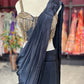 Black Designer Saree with Gold Embellished Blouse & Modern Draped Look