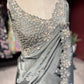 Grey Designer Saree with Pearl Embellished Border