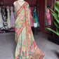 Pastel Olive Green Floral Designer Saree with Pink Embroidered Border