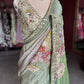 Pastel Green Floral Designer Saree with Embellished Border